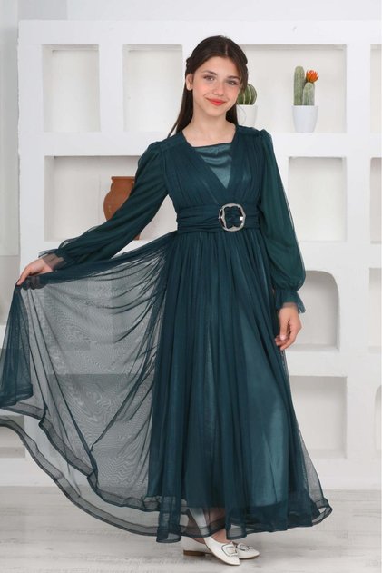 Girl's Hijab Dress Evening Gown Wedding Outfit