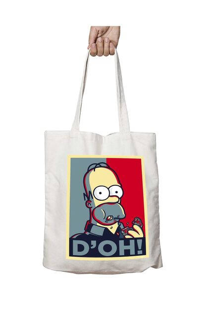 Homer Simpson - D'Oh Two-Sided Permanent Printed Washable School Beach Shoulder Tote Bag