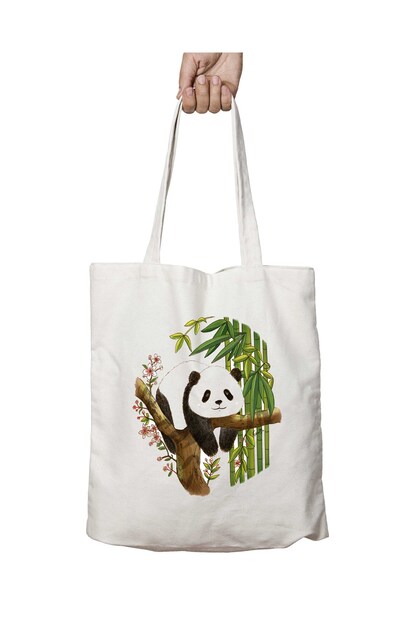 Panda Sleeping on the Branch, Two-Sided Permanent Printed Washable School Beach Shoulder Tote Bag