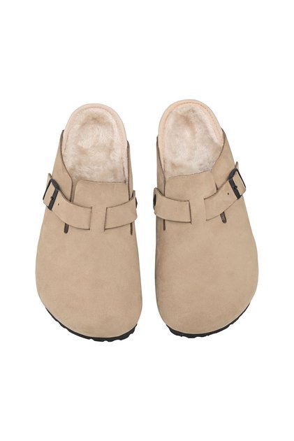 Genuine Leather Sand Beige Furry Slippers