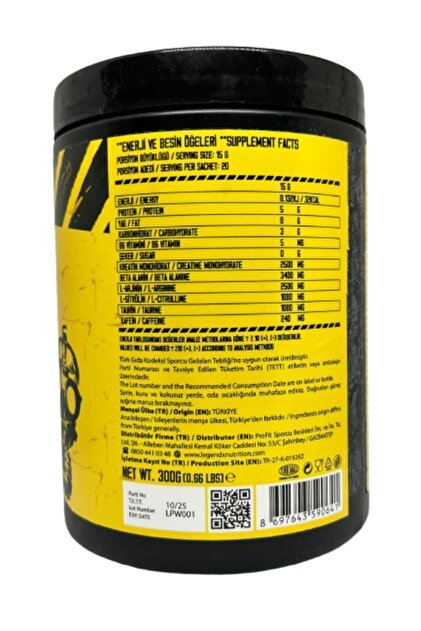 LEGEND-X NUTRITION Adrenaline Shock Preworkout 20 Servis 300 gr