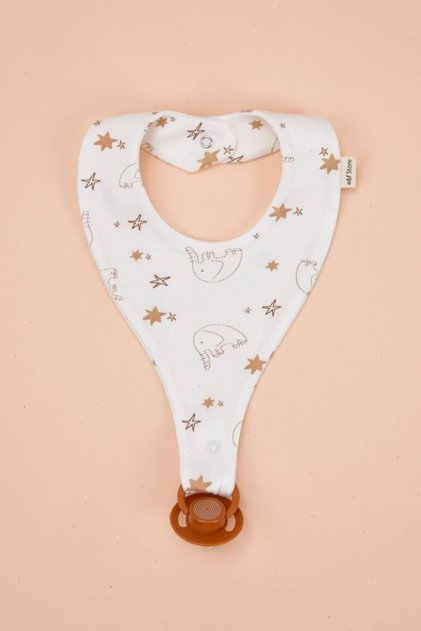 Pacifier Holder Bib - 100% Cotton Fabric with Elephant Pattern