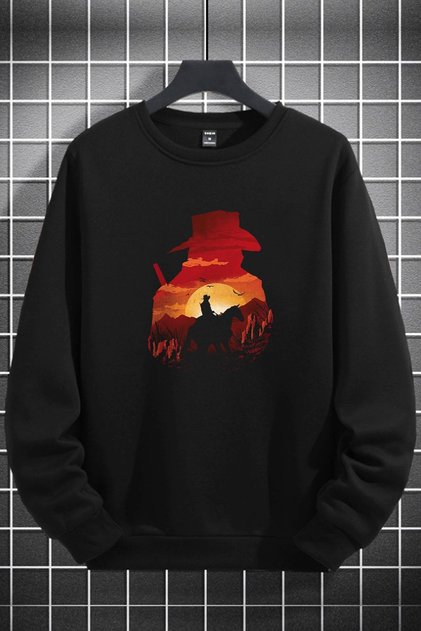 Unisex Women Men Red Dead Redemption RDR Printed Crew Neck Black Sweatshirt