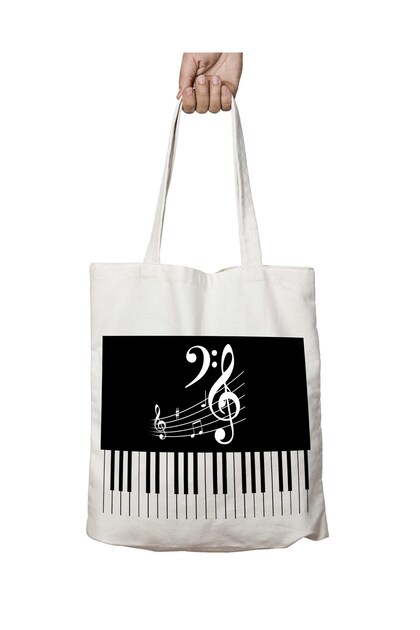 Pianist Note Key Piano Key Two Sides Permanent Printed Washable School Beach Shoulder Tote Bag
