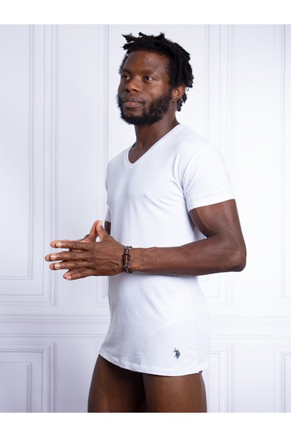U.S. Polo Assn. Lycra Cotton 2-Piece V-Neck Short Sleeve Undershirt T-Shirt 80199-Usp