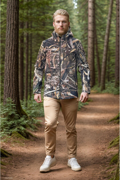 معطف شتوي للرجال من Outdoor Hunter مقاوم للماء والرياح بنمط سايز مموه من السوفت شيل