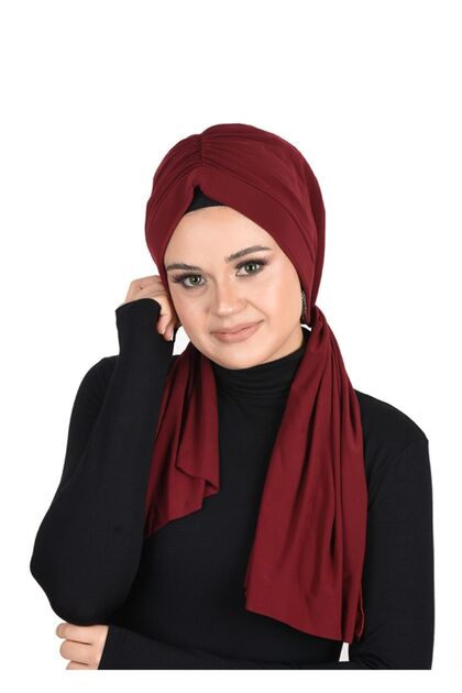 Bordo Düz Mizah Sandy Kumaş Hazır Şal /bone