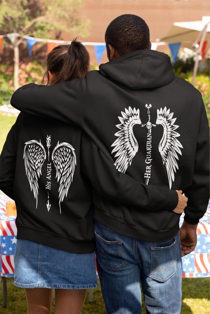 Dear Couple Combination Angel and Guardian Printed Special Design Hooded Sweatshirt Set of 2 Set
