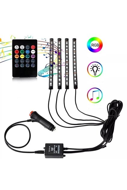 Auto Girişli 12 Ledli Araç Içi Ayak Altı Sese Duyarlı Rgb Şerit Led Aydınlatma