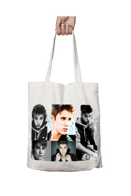 Justin Bieber Collage Two-Sided Permanent Printed Washable School Beach Shoulder Tote Bag