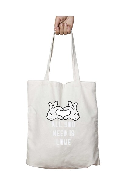 All You Need Is Love Heart I Love You Two-Sided Permanent Printed Washable School Beach Shoulder Tote Bag