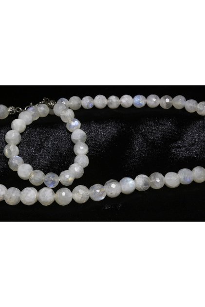 Facet Cut Moonstone Necklace - Glitter of Mystery and Purity, Blue Glitter