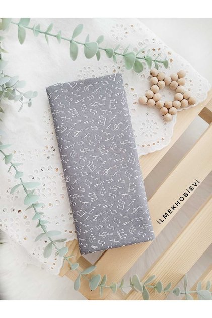 Poplin Fabric Gray with Note 100% cotton 50x170 cm (1 piece)