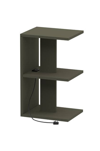 E-Shape Night Stand with USB Ports & 3 Shelves - Lava Grey, Easy Assembly, Lightweight