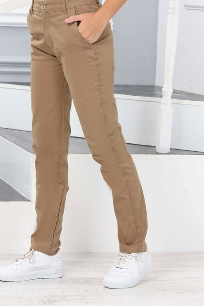 Pamuklu Okul Pantolonu Okula Dönüş Kemerli Model