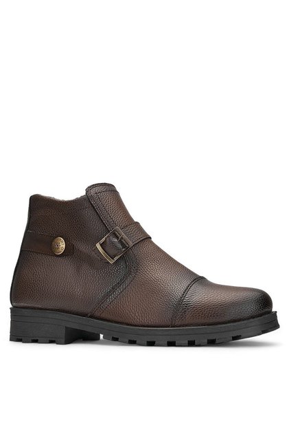 Casual Men's Zippered Buckle Detailed Brown Boots with Serrated Sole Outdoor Shoes 01