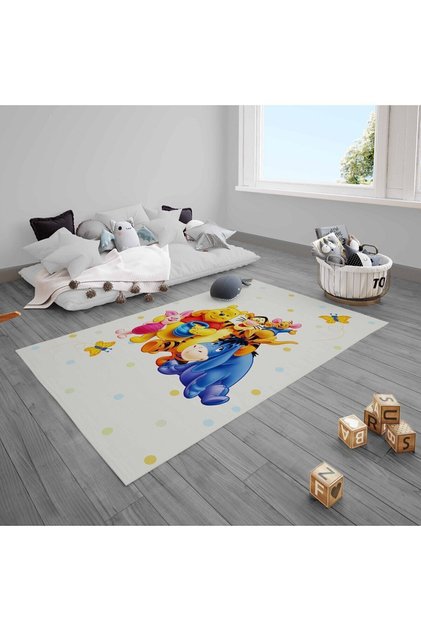 Winnie Pooh Puantiye, Aslan, Eşşek, Ayı, Kelebek Bebek Çocuk Odası Halısı