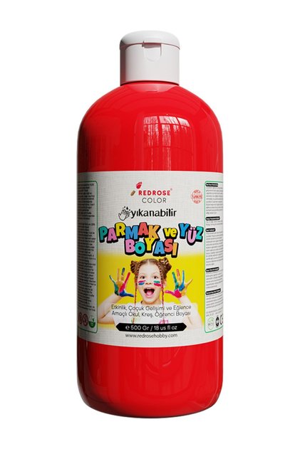 Kırmızı Parmak Boyası 500gr Yıkanabilir, EN-71 Sertifikalı, Toksik İçermez, Çocuk Okul Kreş İçin