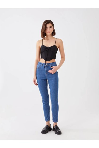 LCW Jeans Orta İndigo Rodeo Yüksek Bel Jüpiter Süper Skinny Fit Kadın Jean Pantolon
