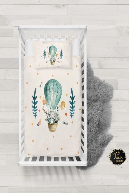 Flying Balloon Elephant Patterned Baby Duvet Cover Set with Sheets TLABN-030