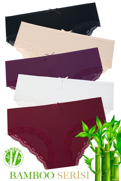 Bambu Yüksek Bel Yumuşak Doku Kaşkorse Dantelli Bato 5'li Külot 5550