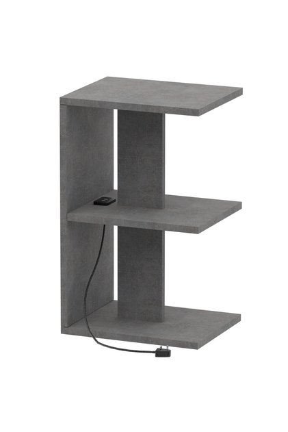 E-Shape Night Stand Table w/ USB Ports, 3 Open Shelves - Versatile, Easy Assembly