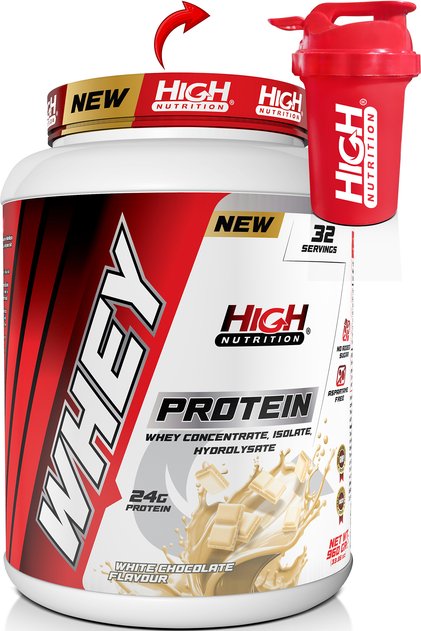 Whey Protein 960 Gr White Chocolate Flavored Protein Powder 24 Grams of Protein 32 Servings Shaker Gift