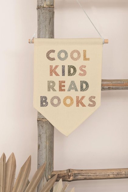 Çocuk Odası Dekor, Duvar Süsü, Ahşap Bebek Odası Dekor, Canvas Flama, Cool Kids Read Books