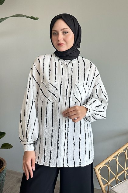 Batik Stripe Loose White Shirt
