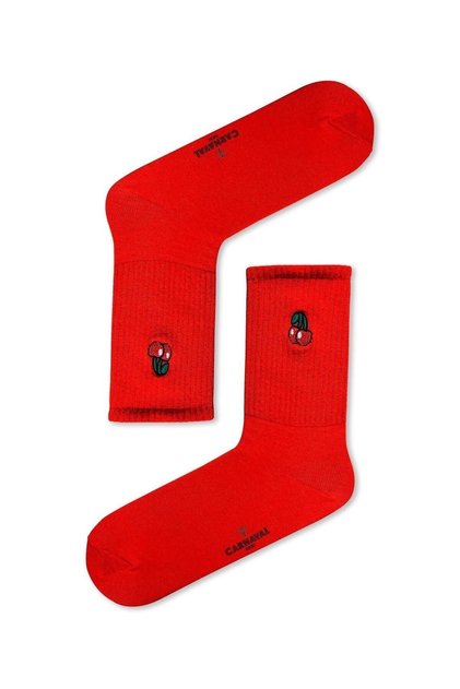 Unisex Red Cherry Embroidered Sports Socks