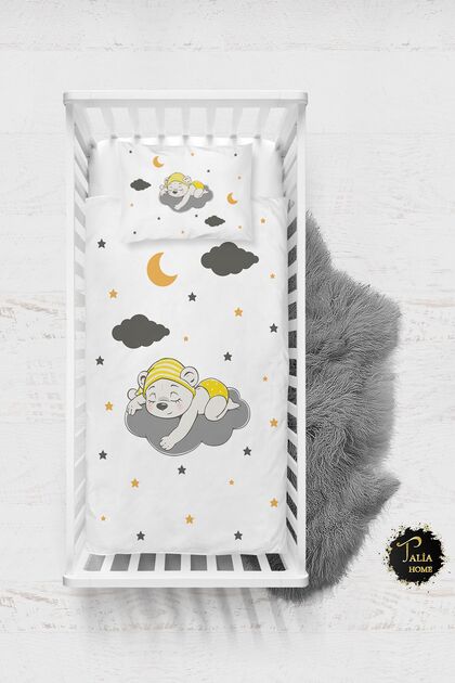 Sleeping Bear Patterned Baby Duvet Cover Set with Sheets TLABN-084
