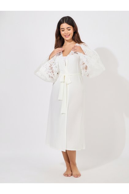 Lace Insert Long Sleeves Robe
