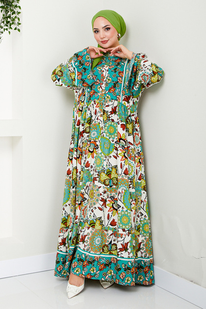 Green Buttoned Dress - MDP7113