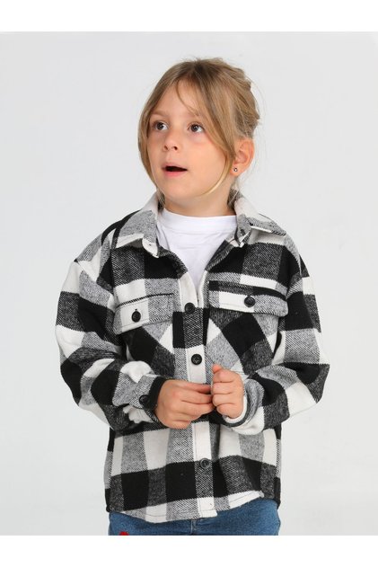 Woven Black White Plaid Girls' Shirt