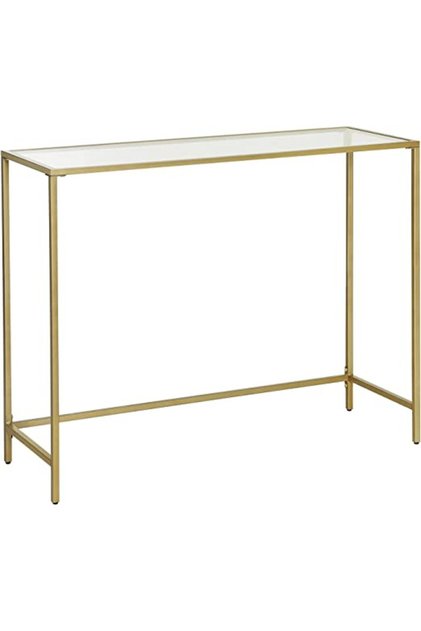 Vasagle Modern Gold Console Table, Tempered Glass, Metal Frame, Adjustable Feet, 100x35x80 Cm