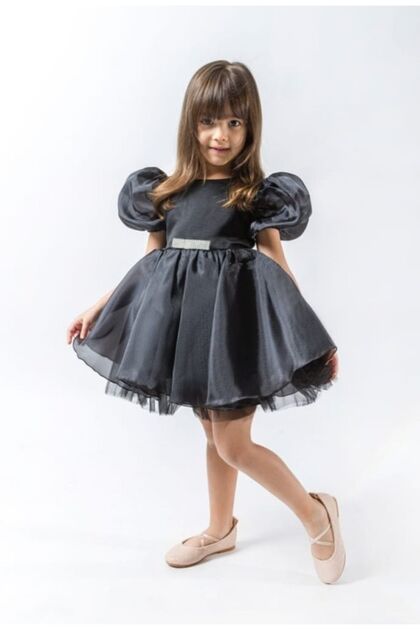 black elegant birthday dress Baby Girl Flower Embroidered Pattern Vest Formal Dress Birthday Dress main image 1