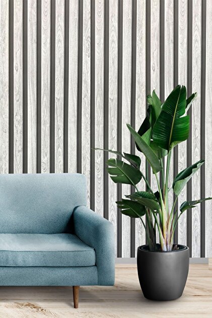 Exclusıve 7620 Lambri Panel Siyah Beyaz Ahşap Duvar Çıtası Desenli Duvar Kağıdı 5,30 M²