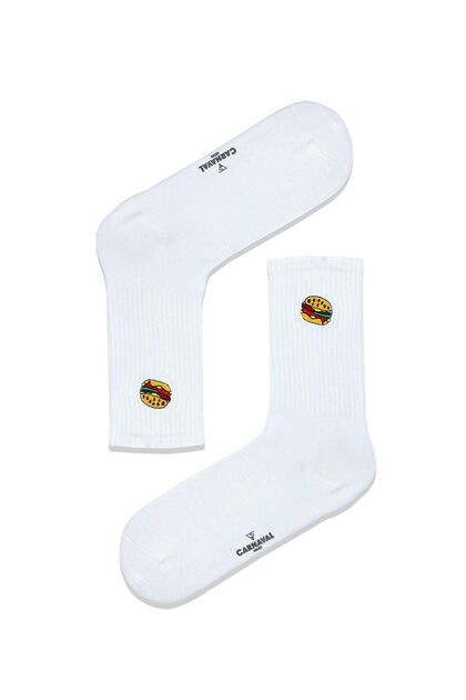 Embroidered Hamburger Patterned Colorful Unisex Socks