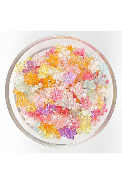 25 Gram - 9 mm, Janjanlı Karışık Renk Papatya Boncuk, Papatya Plastik Boncuk, (25 gr - 180-185 Adet)