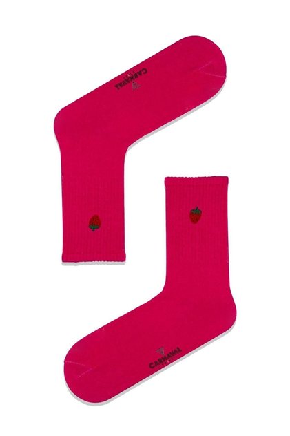 Strawberry Embroidered Pink Colored Sports Socks