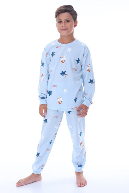 Star Musical Note Patterned Blue Pajamas Set