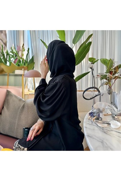 Lâtifa Kadın Tesettür Boydan Siyah Şallı Abaya Ferace