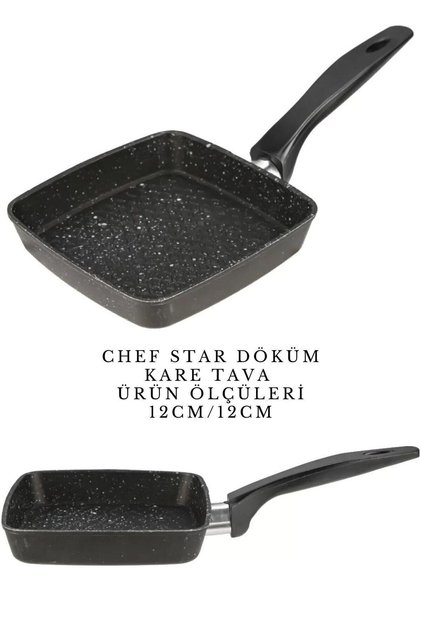 Chef Star Alüminyum Döküm Kare Mini Pancake Omlet Kızartma Sos Tavası 12/12cm