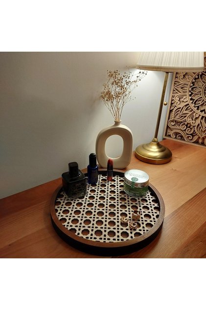 Hazeran Tasarımlı Mahogany Renk Ahşap Oval Tepsi