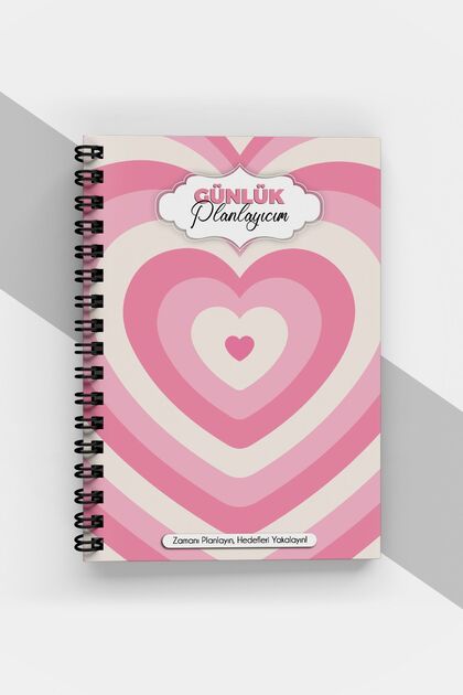 Pink Heart Pattern Daily Planner - 90 Pages - Undated Agenda (A5) Planning Notebook
