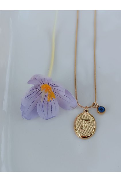 stainless steel fashionable and stylish gold-looking evil eye beaded letter F necklace