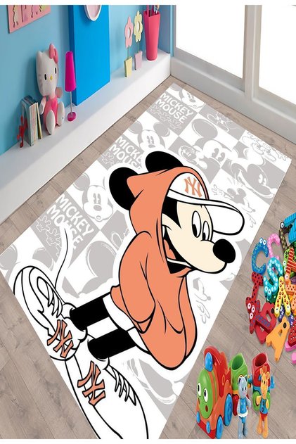 Mickey Mouse Halı, Sevimli Çocuk Halısı, Oyun Halısı, Kaymaz Taban Halı, Yıkanabilir,