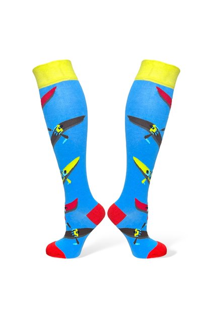 Single Blue Long Unisex Flexible Moisture Absorbent Cotton Paddle Patterned Knee Socks