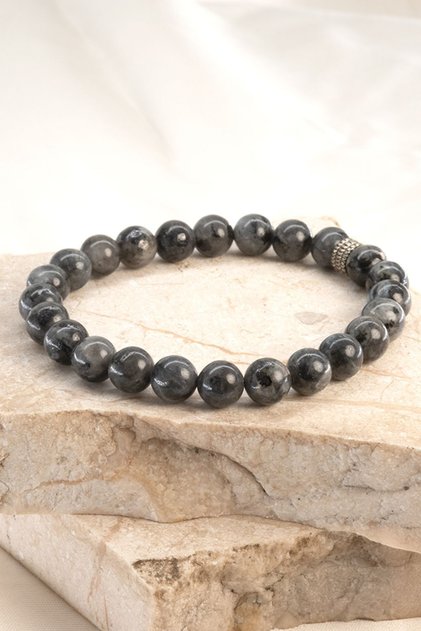 Gray Jasper Natural Stone Men's Bracelet Elastic Wrist Accessory Suitable for All Wrists