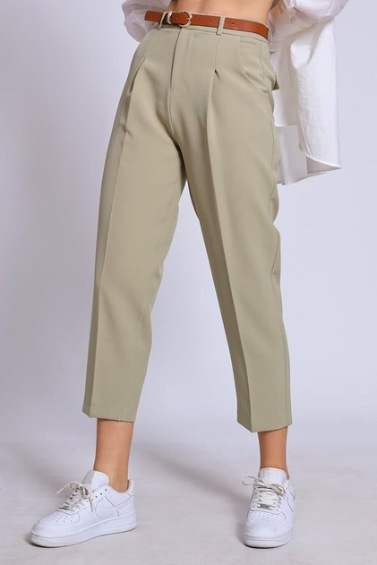 Women's Carrot Trousers - Belt Detailed